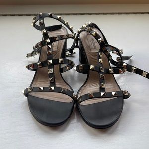 Valentino Rockstud Ankle Strap Block Heel Sandal